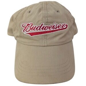 Budweiser Falcon Adjustable Hat Baseball Cap‎ Beige One Size Red Stitch Dadcore